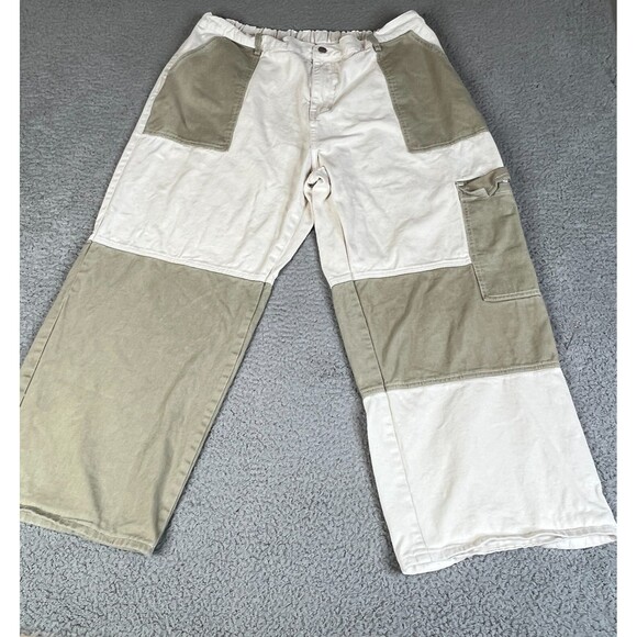 Shein Curve Cargo Jeans Womens 4X Cream Khaki Wide Leg Elastic Waist Denim Pants - Picture 1 of 10